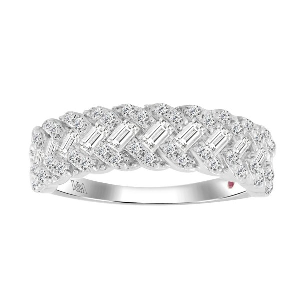 14K WHITE GOLD 3/4CT ROUND/BAGUETTE DIAMOND LADIES...