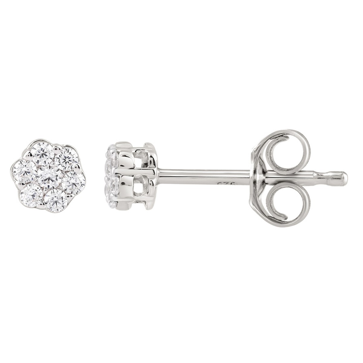 14K WHITE GOLD 3/4CT ROUND DIAMOND LADIES FLOWER EARRINGS 