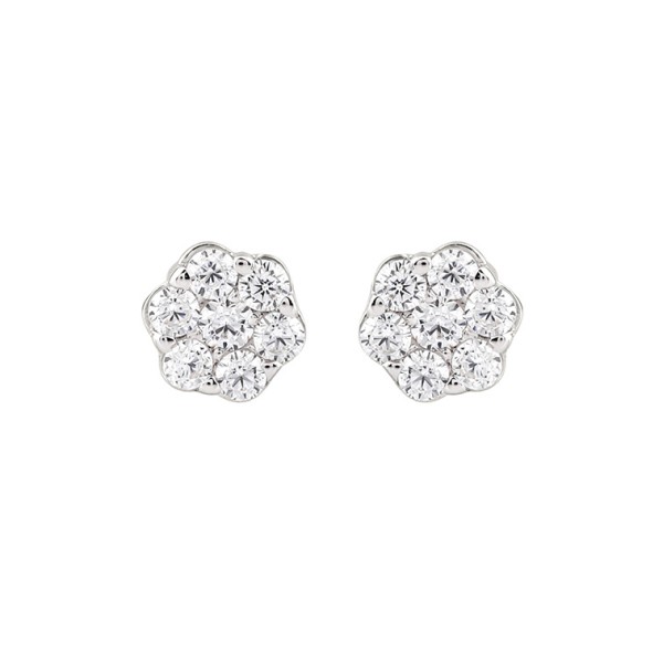 14K WHITE GOLD 3/4CT ROUND DIAMOND LADIES FLOWER E...