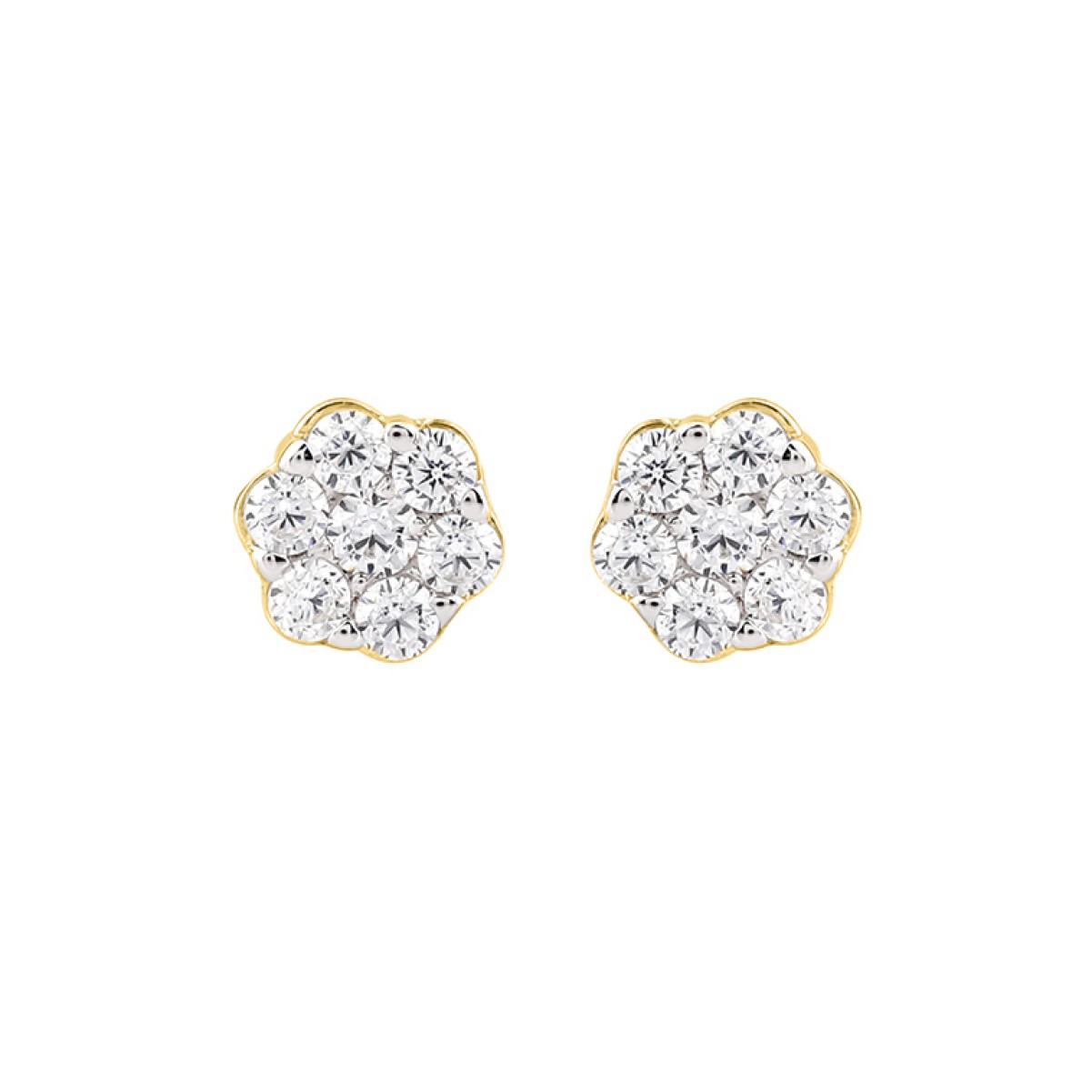14K YELLOW GOLD 3/4CT ROUND DIAMOND LADIES FLOWER EARRINGS 