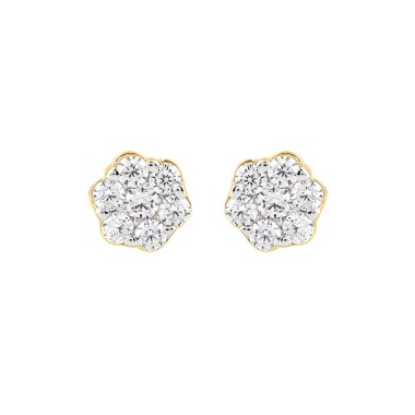 14K YELLOW GOLD 3/4CT ROUND DIAMOND LADIES FLOWER EARRINGS 