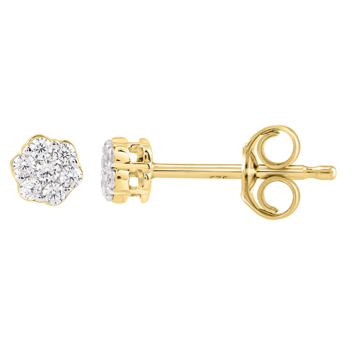 14K YELLOW GOLD 3/4CT ROUND DIAMOND LADIES FLOWER EARRINGS 