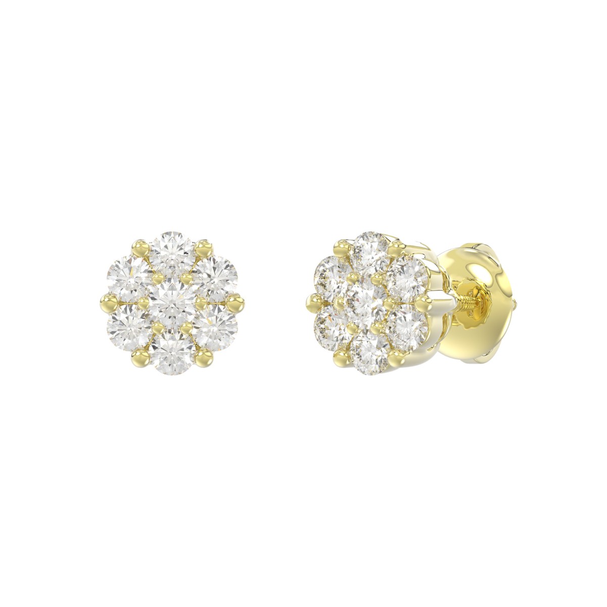 14K YELLOW GOLD 3/4CT ROUND DIAMOND LADIES FLOWER EARRINGS 