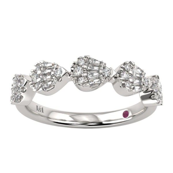 14K WHITE GOLD 1/3CT ROUND/BAGUETTE DIAMOND LADIES...