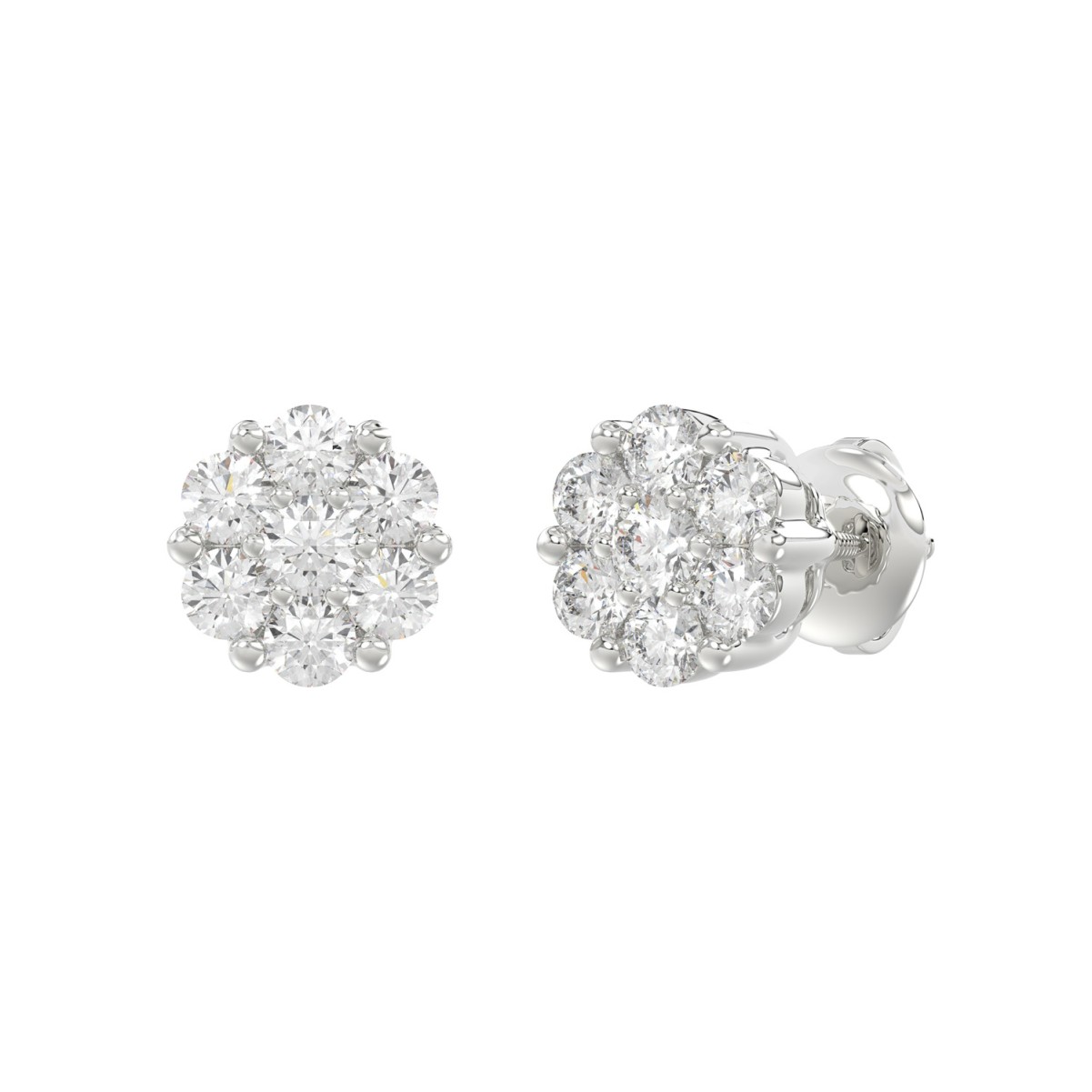 14K WHITE GOLD 1CT ROUND DIAMOND LADIES FLOWER EARRINGS 