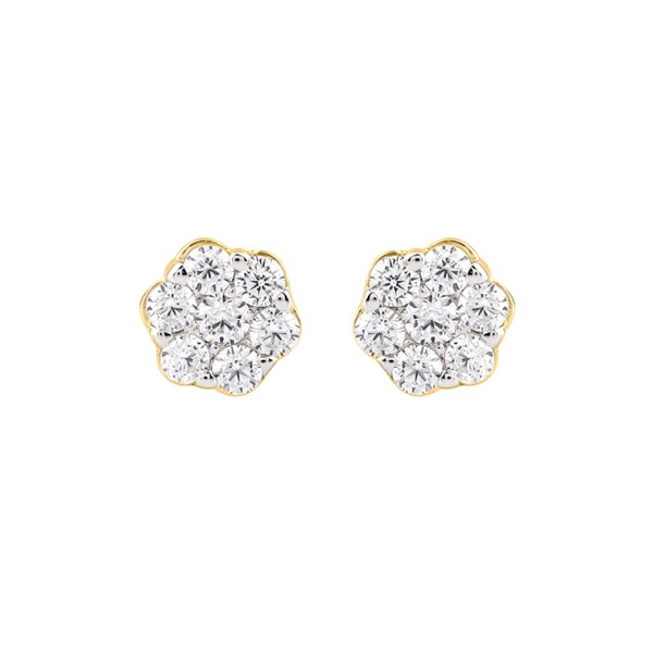 14K YELLOW GOLD 1CT ROUND DIAMOND LADIES FLOWER EA...