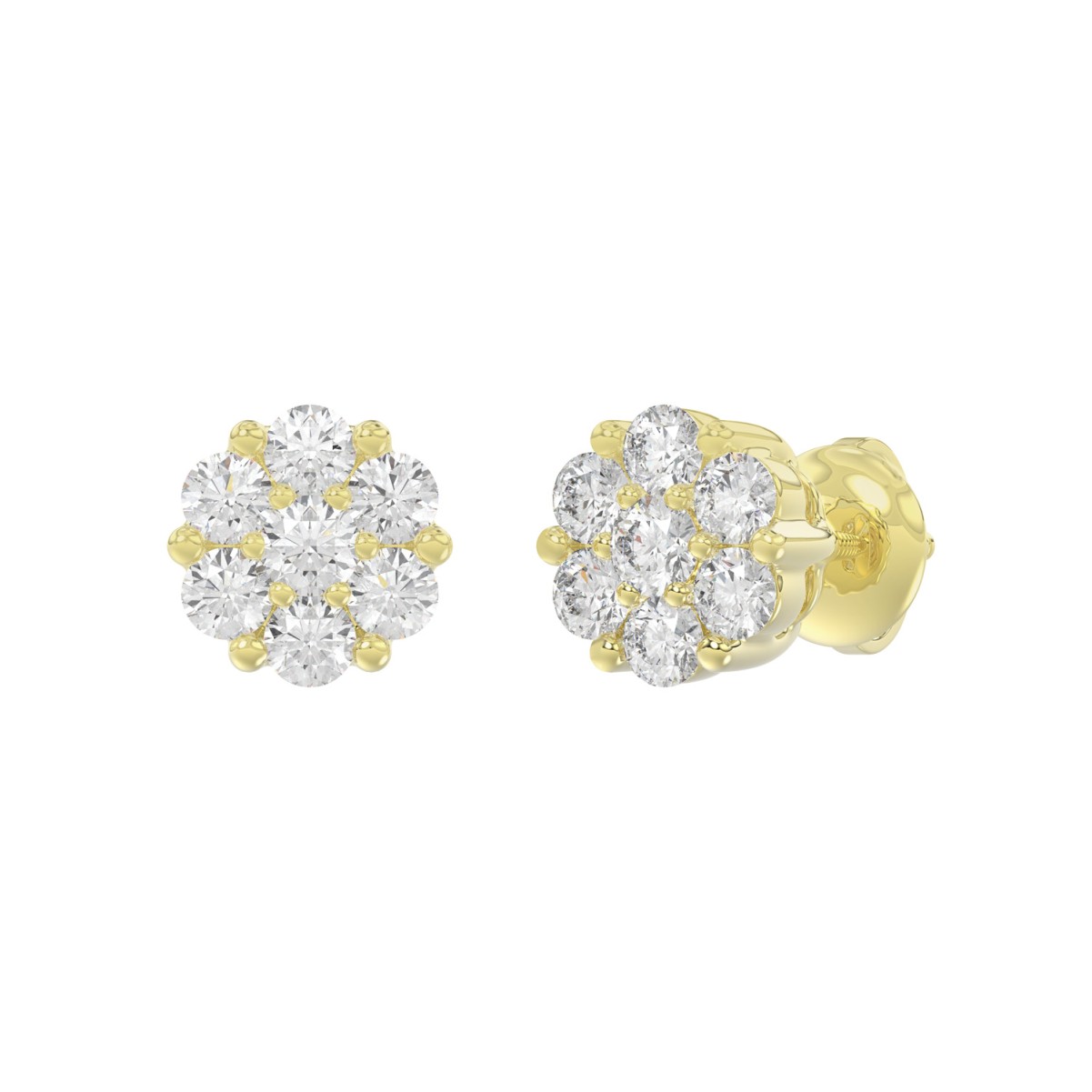 14K YELLOW GOLD 1CT ROUND DIAMOND LADIES FLOWER EARRINGS 