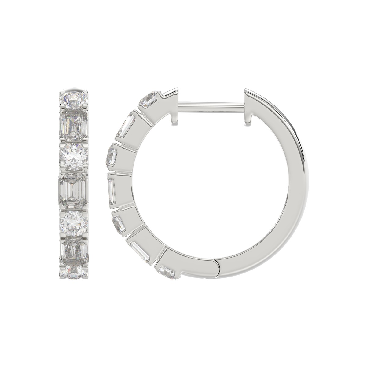 14K WHITE GOLD 1CT ROUND/EMERALD DIAMOND LADIES EARRINGS(CENTER STONE EMERALD DIAMOND 5/8CT)