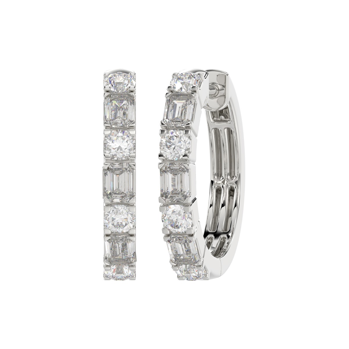 14K WHITE GOLD 1CT ROUND/EMERALD DIAMOND LADIES EARRINGS(CENTER STONE EMERALD DIAMOND 5/8CT)