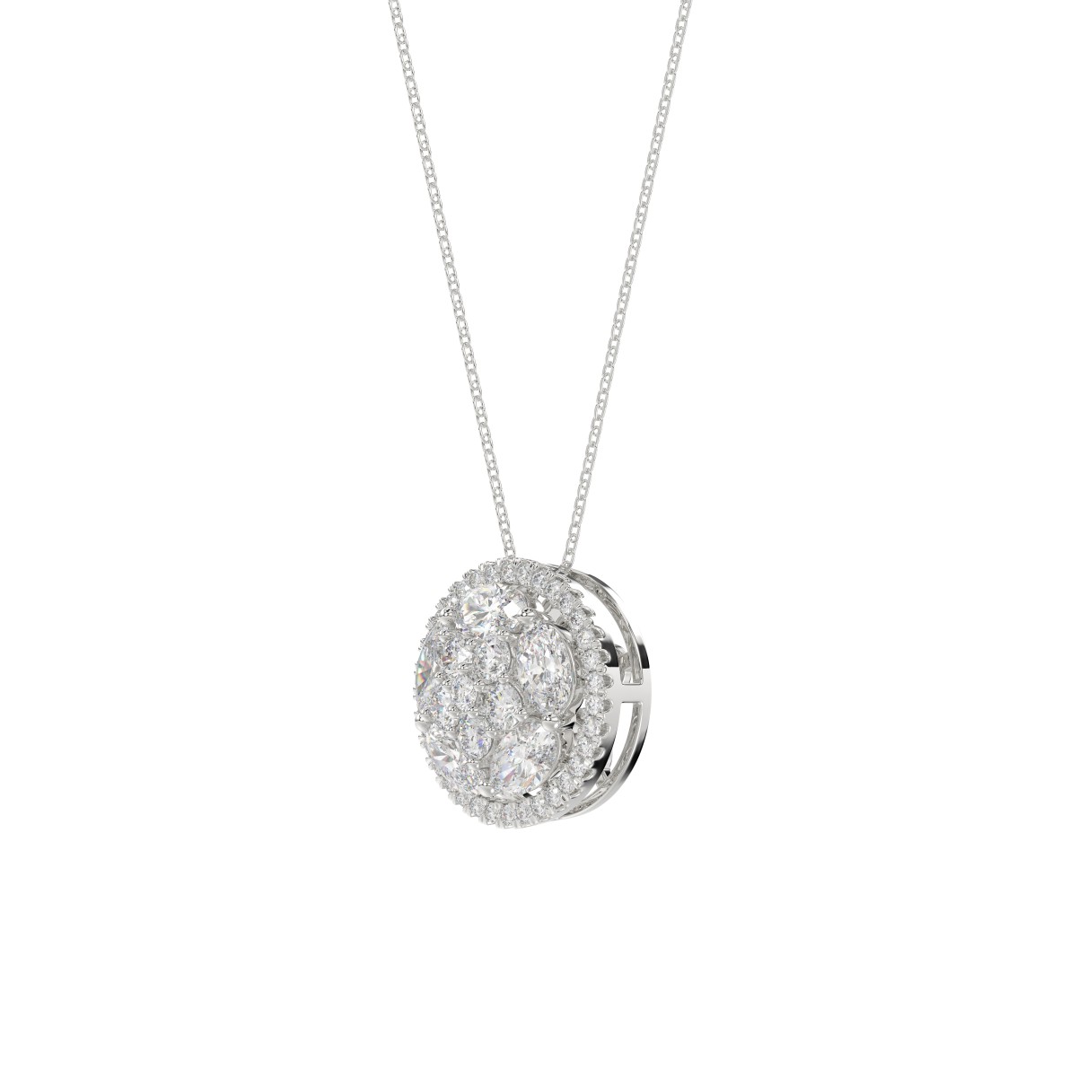 14K WHITE GOLD 2 3/8CT ROUND/OVAL DIAMOND LADIES PENDANT WITH CHAIN (COLOR STONE OVAL DIAMOND 1 3/4CT)