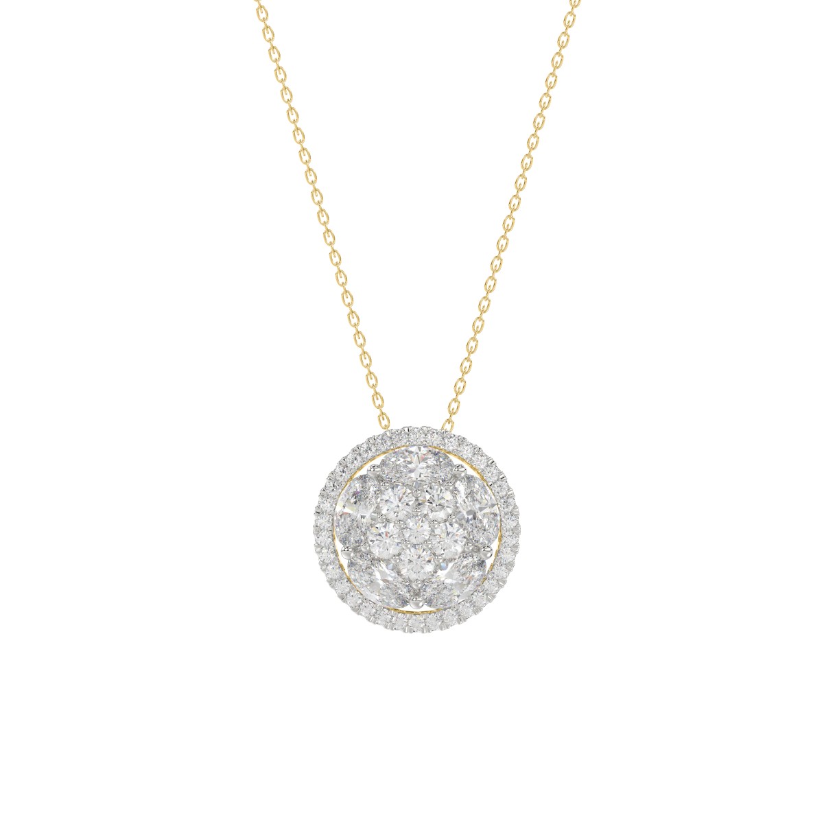 14K YELLOW GOLD 2 3/8CT ROUND/OVAL DIAMOND LADIES PENDANT WITH CHAIN (COLOR STONE OVAL DIAMOND 1 3/4CT)