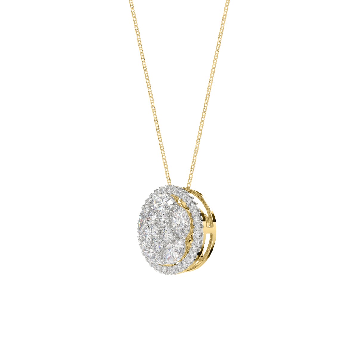 14K YELLOW GOLD 2 3/8CT ROUND/OVAL DIAMOND LADIES PENDANT WITH CHAIN (COLOR STONE OVAL DIAMOND 1 3/4CT)