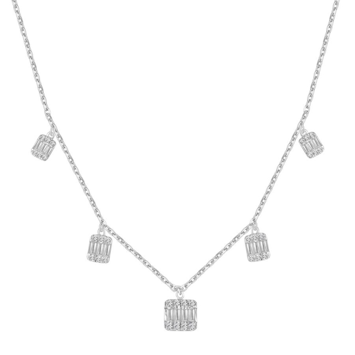 14K WHITE GOLD 1CT ROUND/BAGUETTE DIAMOND LADIES NECKLACE 