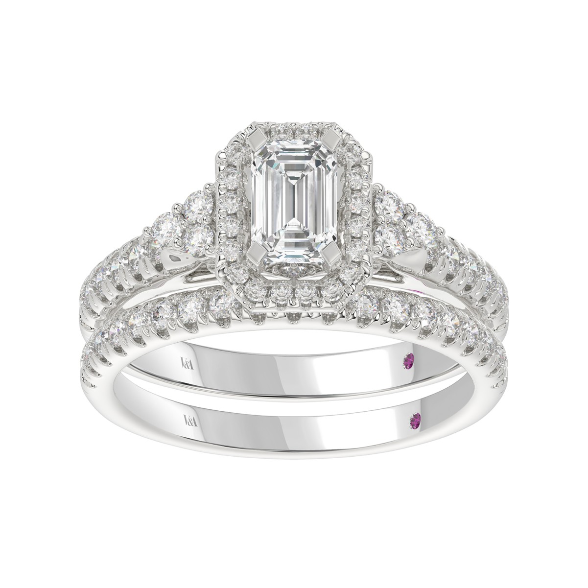 14K WHITE GOLD 1 1/4CT ROUND/EMERALD DIAMOND LADIES BRIDAL SET(CENTER STONE EMERALD DIAMOND 1/2CT)
