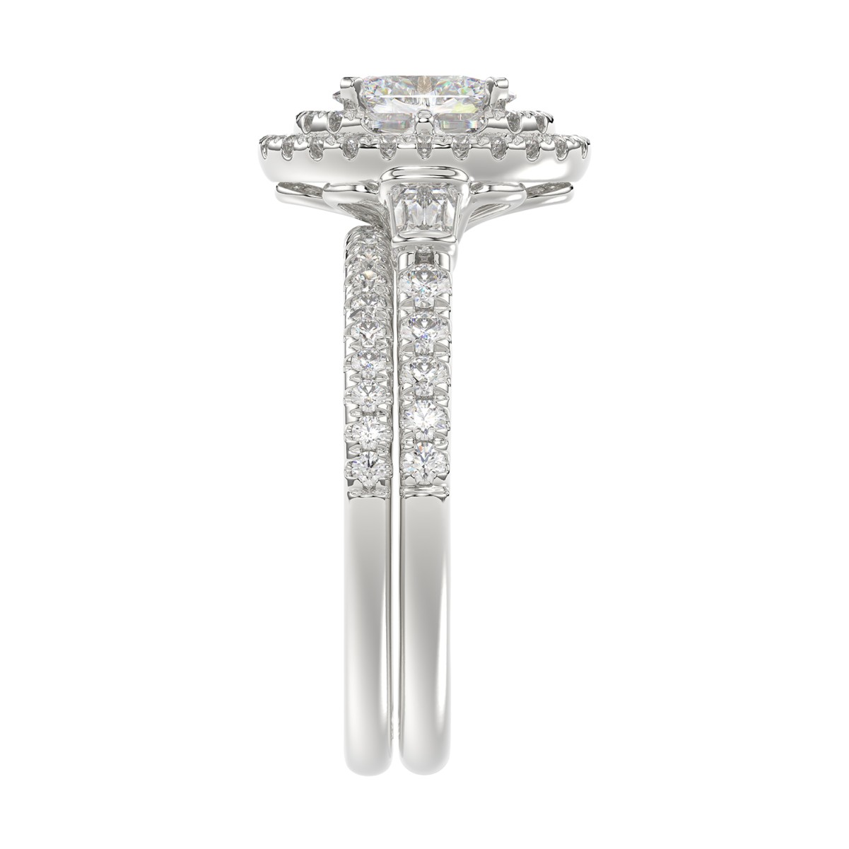 14K WHITE GOLD 1 1/2CT ROUND/BAGUETTE/OVAL DIAMOND LADIES BRIDAL SET(CENTER STONE OVAL DIAMOND 3/4CT)