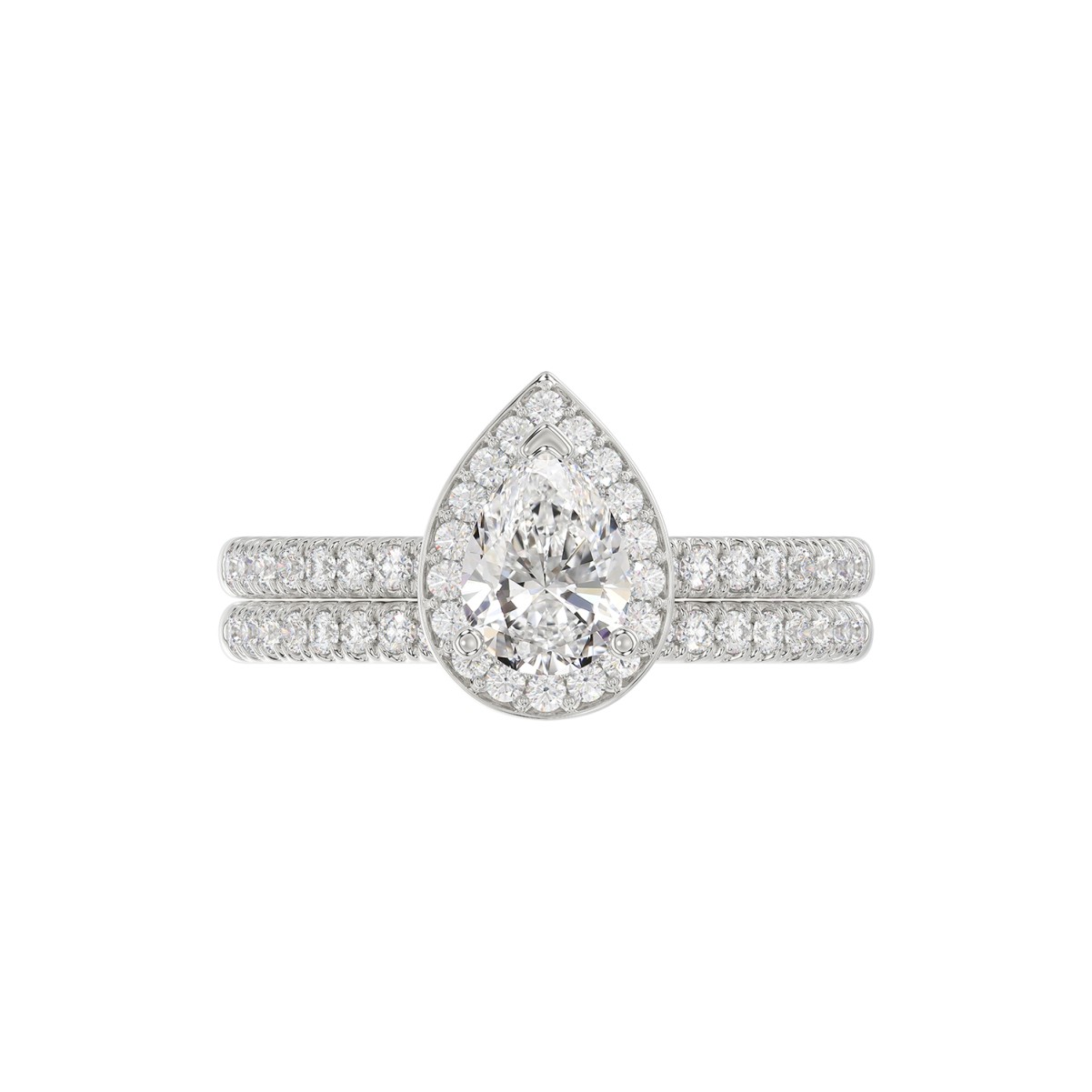 14K WHITE GOLD 1 1/4CT ROUND/PEAR DIAMOND LADIES BRIDAL SET(CENTER STONE PEAR DIAMOND 3/4CT)