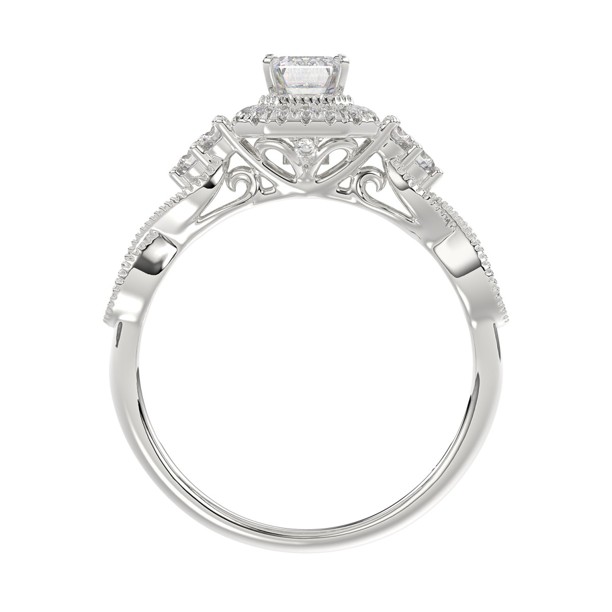 14K WHITE GOLD 1CT ROUND/EMERALD DIAMOND LADIES BRIDAL SET(CENTER STONE EMERALD DIAMOND 1/2CT)