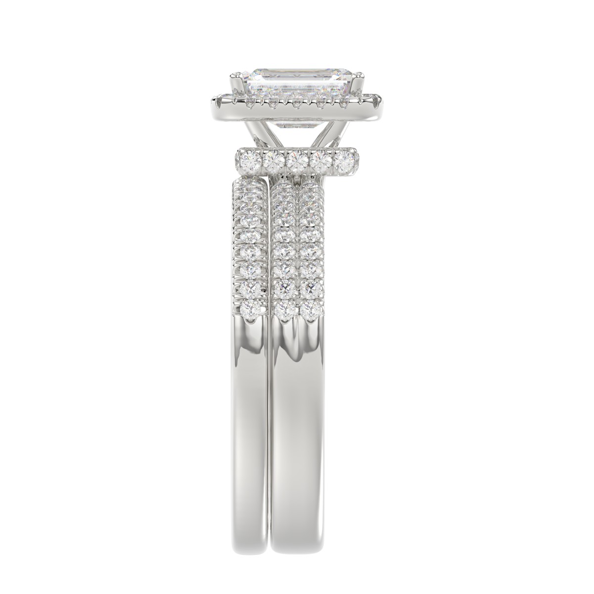 14K WHITE GOLD 1/2CT ROUND DIAMOND LADIES SEMI MOUNT BRIDAL SET(CENTER STONE MOUNT EMERALD DIAMOND 1CT
