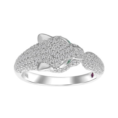 14K WHITE GOLD 1CT ROUND/EMERALD DIAMOND LADIES FASHION RING( COLOR STONE ROUND GREEN EMERALD DIAMOND 0.02CT/2 STONE)