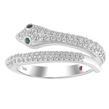 14K WHITE GOLD 5/8CT ROUND/EMERALD DIAMOND LADIES RING( COLOR STONE ROUND GREEN EMERALD DIAMOND 0.02CT/2 STONE)