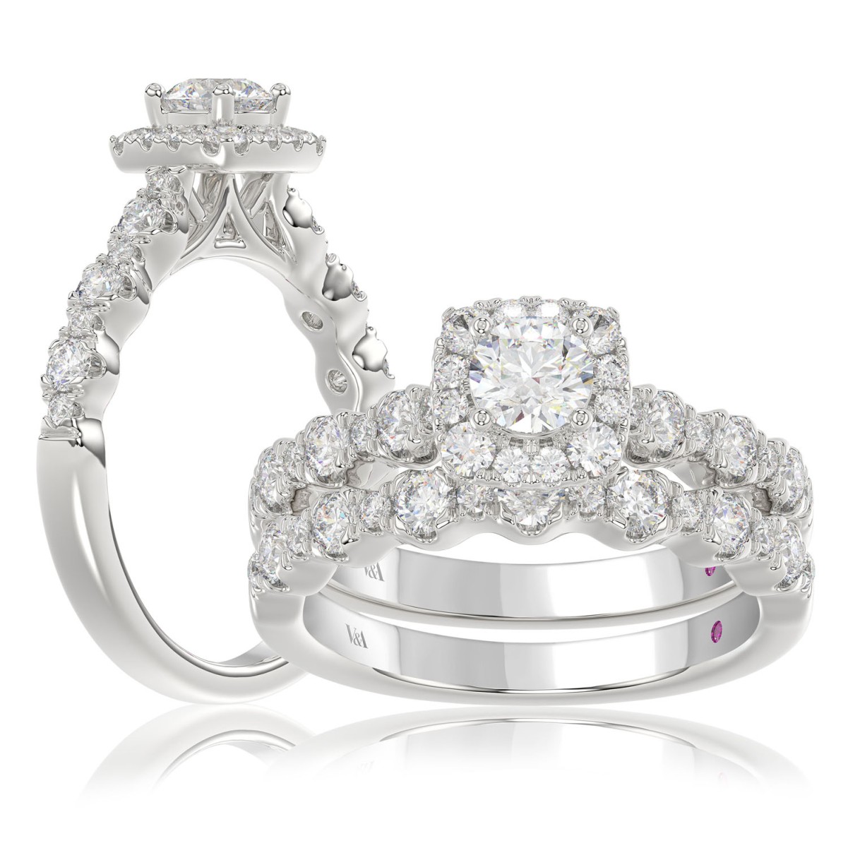 14K WHITE GOLD 1 1/3CT ROUND DIAMOND LADIES BRIDAL SET(CENTER STONE ROUND DIAMOND 3/8CT)