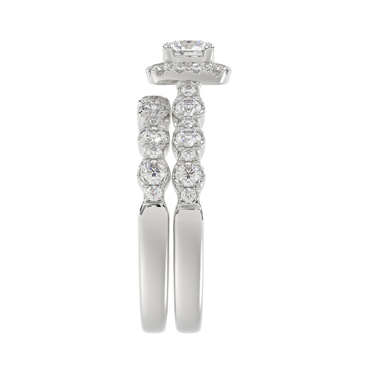 14K WHITE GOLD 1 1/3CT ROUND DIAMOND LADIES BRIDAL SET(CENTER STONE ROUND DIAMOND 3/8CT)