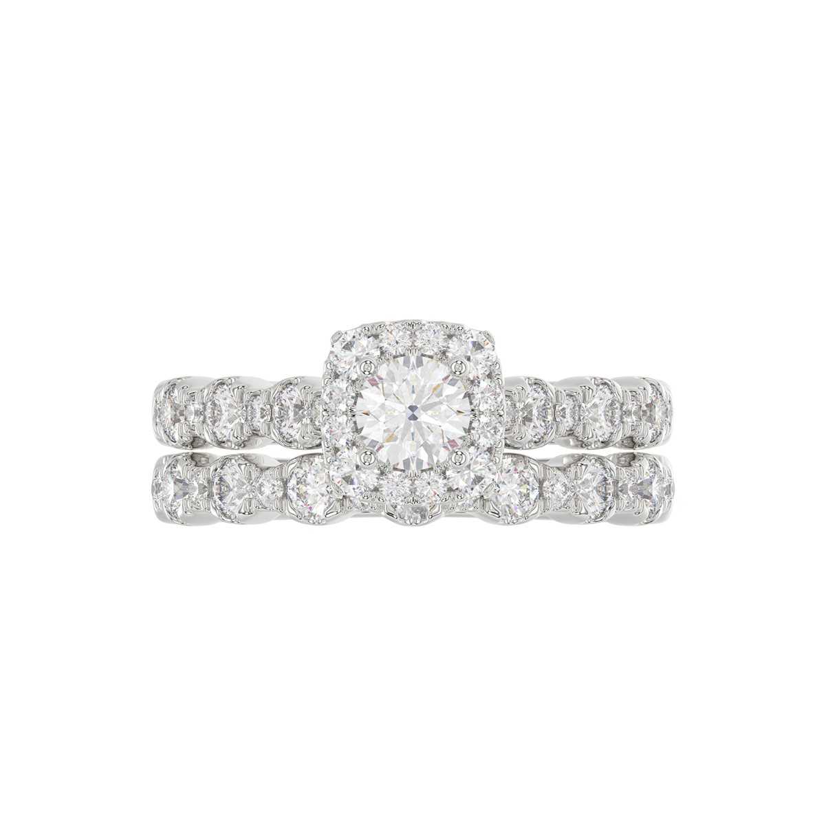 14K WHITE GOLD 1 1/3CT ROUND DIAMOND LADIES BRIDAL SET(CENTER STONE ROUND DIAMOND 3/8CT)