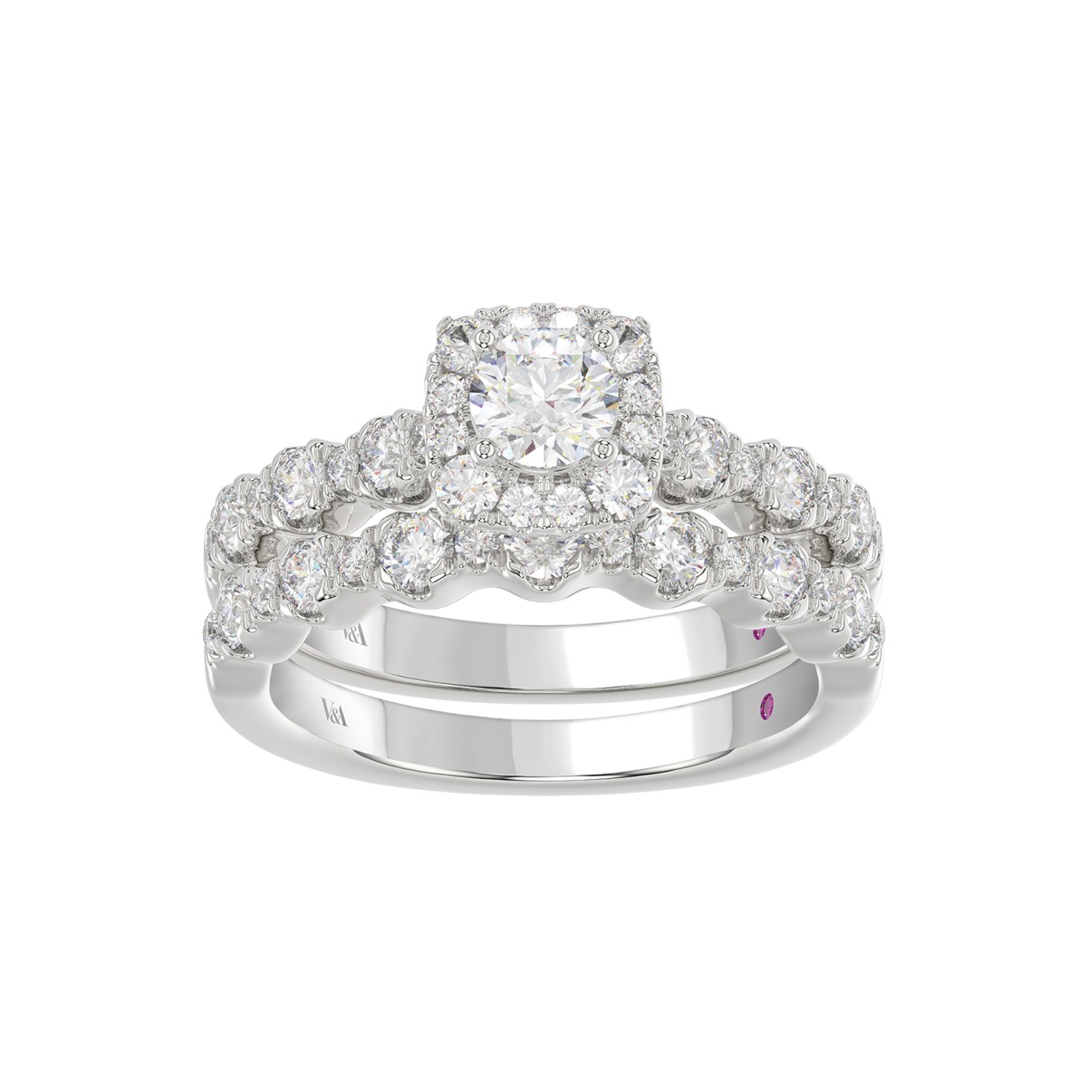 14K WHITE GOLD 1 1/3CT ROUND DIAMOND LADIES BRIDAL SET(CENTER STONE ROUND DIAMOND 3/8CT)