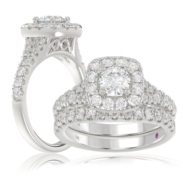 14K WHITE GOLD 2CT ROUND DIAMOND LADIES BRIDAL SET...