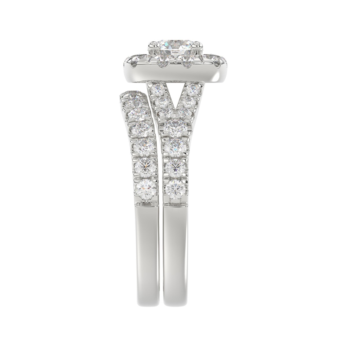 14K WHITE GOLD 2CT ROUND DIAMOND LADIES BRIDAL SET(CENTER STONE ROUND DIAMOND 3/4CT)