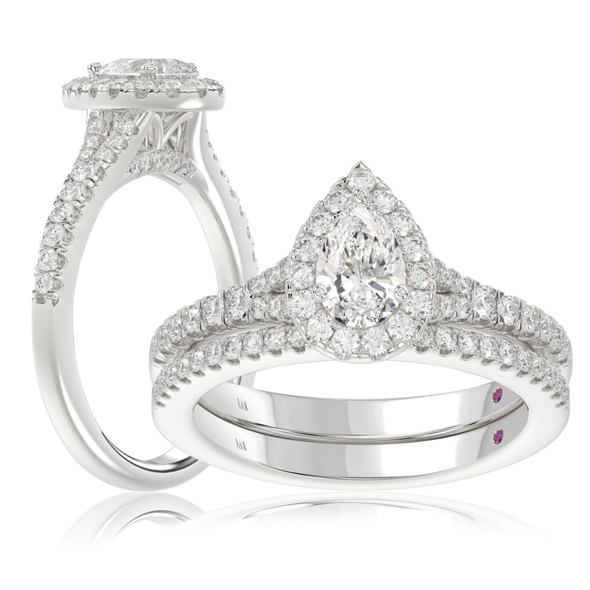 14K WHITE GOLD 1CT ROUND/PEAR DIAMOND LADIES BRIDAL SET(CENTER STONE PEAR DIAMOND 1/2CT) 14K WHITE GOLD 1CT ROUND/PEAR DIAMOND LADIES BRIDAL SET(CENTER STONE PEAR DIAMOND 1/2CT)
