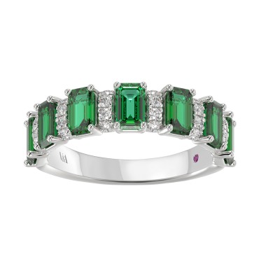 14K WHITE GOLD 2CT ROUND/EMERALD DIAMOND LADIES BAND(COLOR STONE GREEN EMERALD DIAMOND 1 7/8CT)