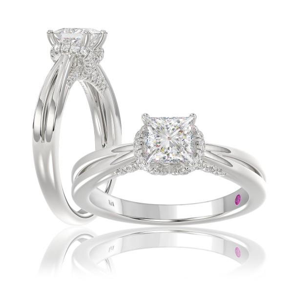 14K WHITE GOLD 1CT ROUND/PRINCESS DIAMOND LADIES F...