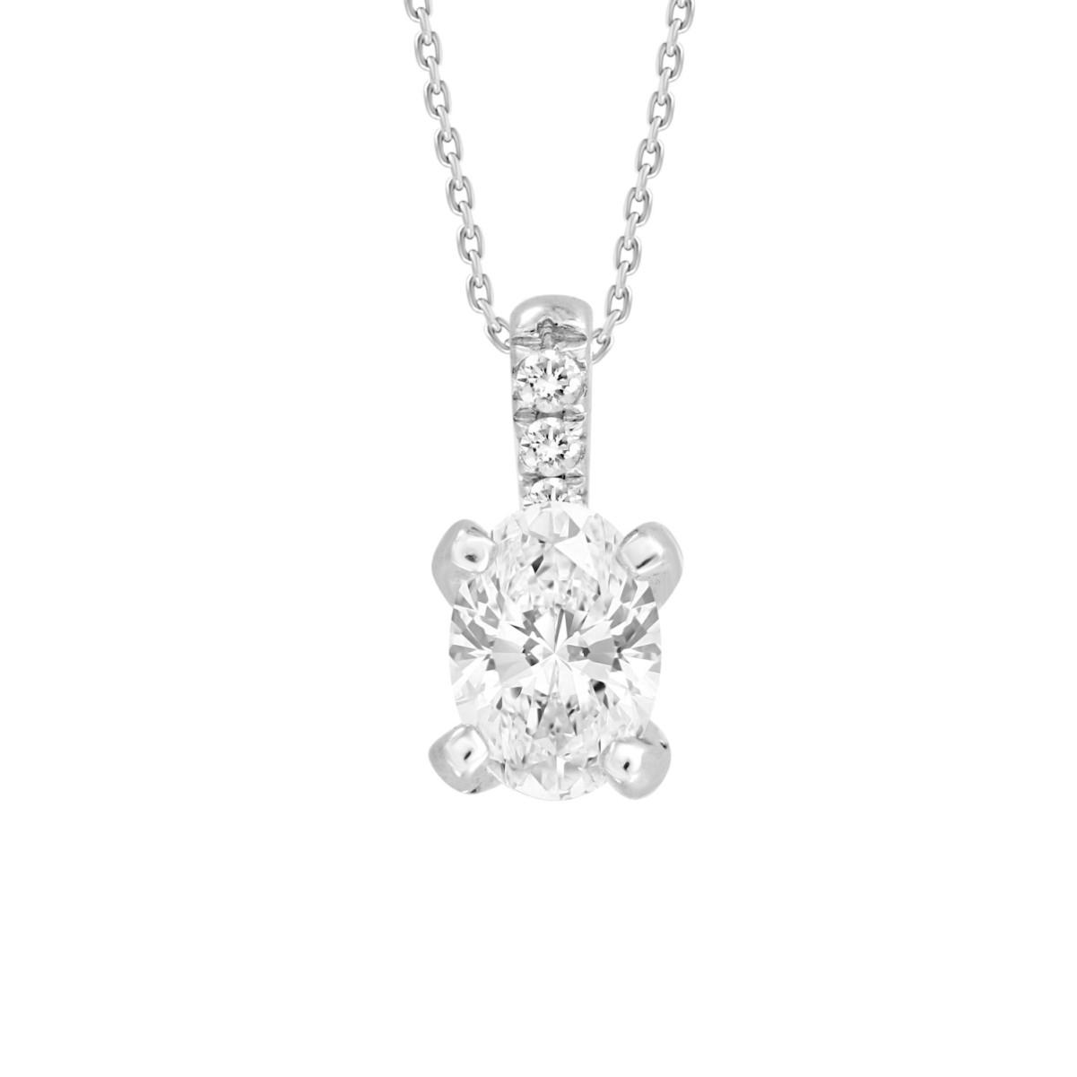 14K WHITE GOLD 1/6CT ROUND/OVAL DIAMOND LADIES PENDANT WITH CHAIN  