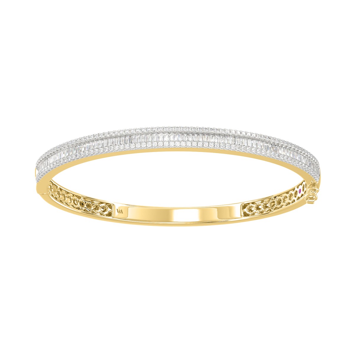 14K YELLOW GOLD 2CT ROUND/BAGUETTE DIAMOND LADIES BANGLE
