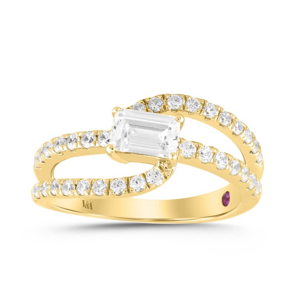 14K YELLOW GOLD 1/2CT ROUND/EMERALD DIAMOND LADIES...
