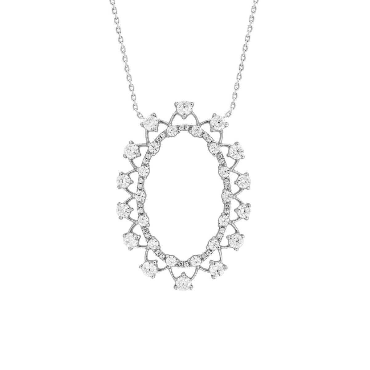 14K WHITE GOLD 2CT ROUND DIAMOND LADIES PENDANT WITH CHAIN  