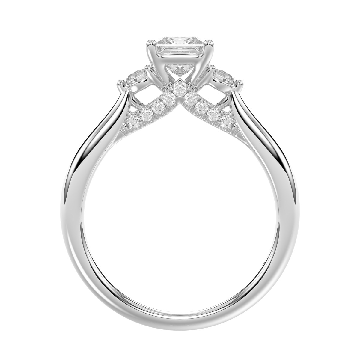 18K WHITE GOLD 1CT ROUND/PRINCESS DIAMOND LADIES RING( CENTER STONE PRINCESS DIAMOND 3/4 CT)