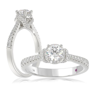 14K WHITE GOLD 3/4CT ROUND DIAMOND LADIES RING( CENTER STONE ROUND DIAMOND 1/2 CT)