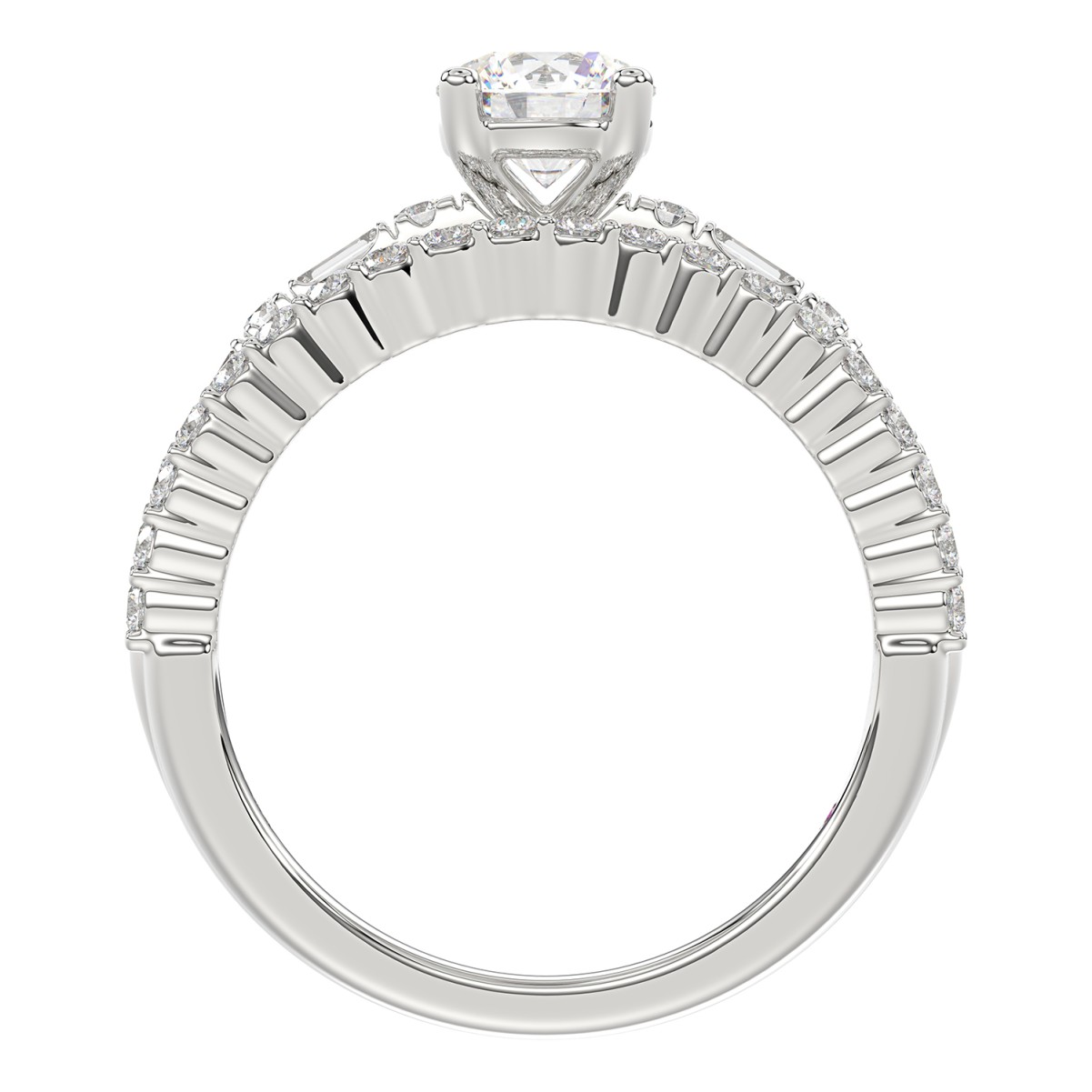 14K WHITE GOLD 1 1/2CT ROUND/BAGUETTE DIAMOND LADIES RING(CENTER STONE ROUND DIAMOND 7/8CT)
