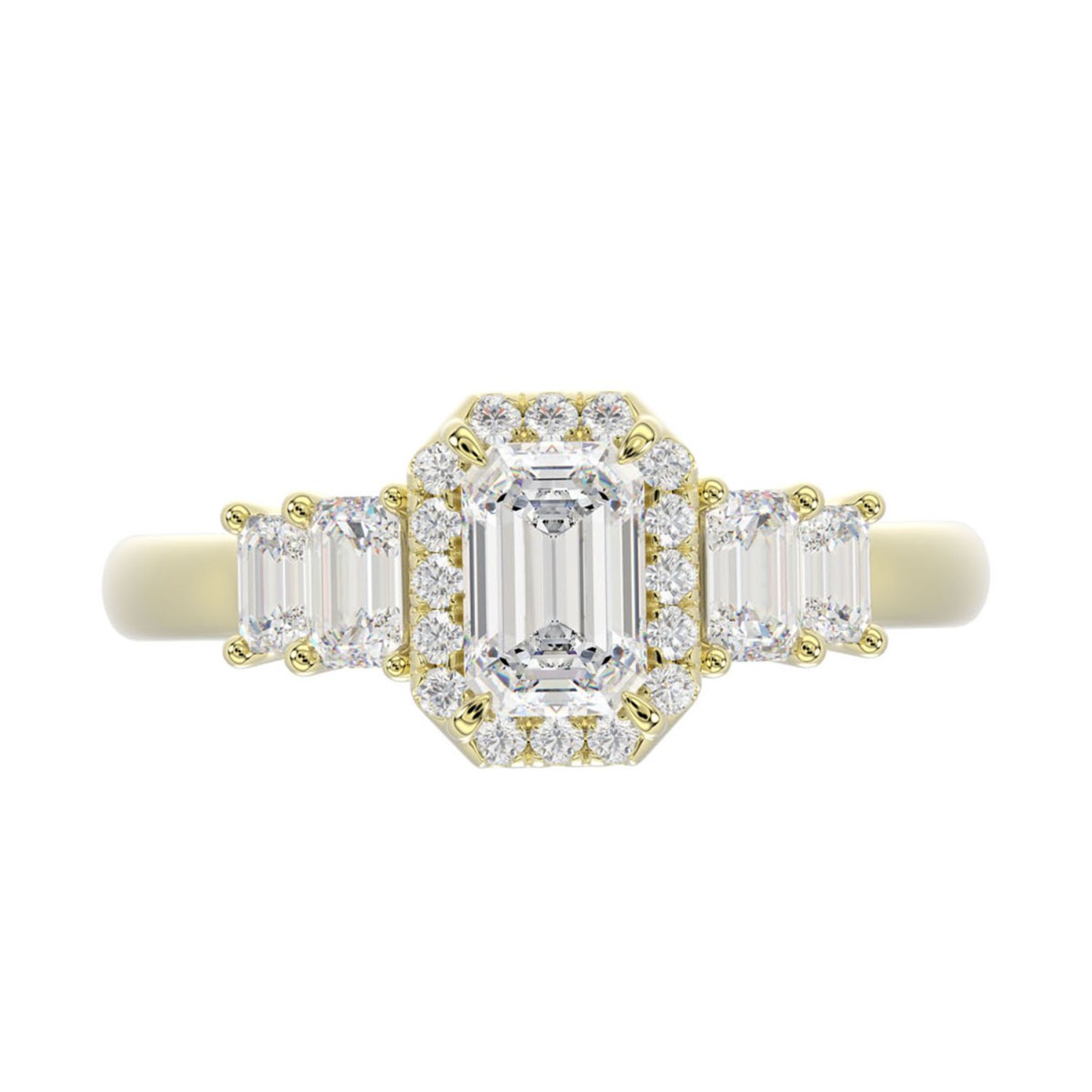 14K YELLOW GOLD 1 1/2CT ROUND/EMERALD DIAMOND LADIES RING(CENTER STONE EMERALD DIAMOND 3/4 CT)