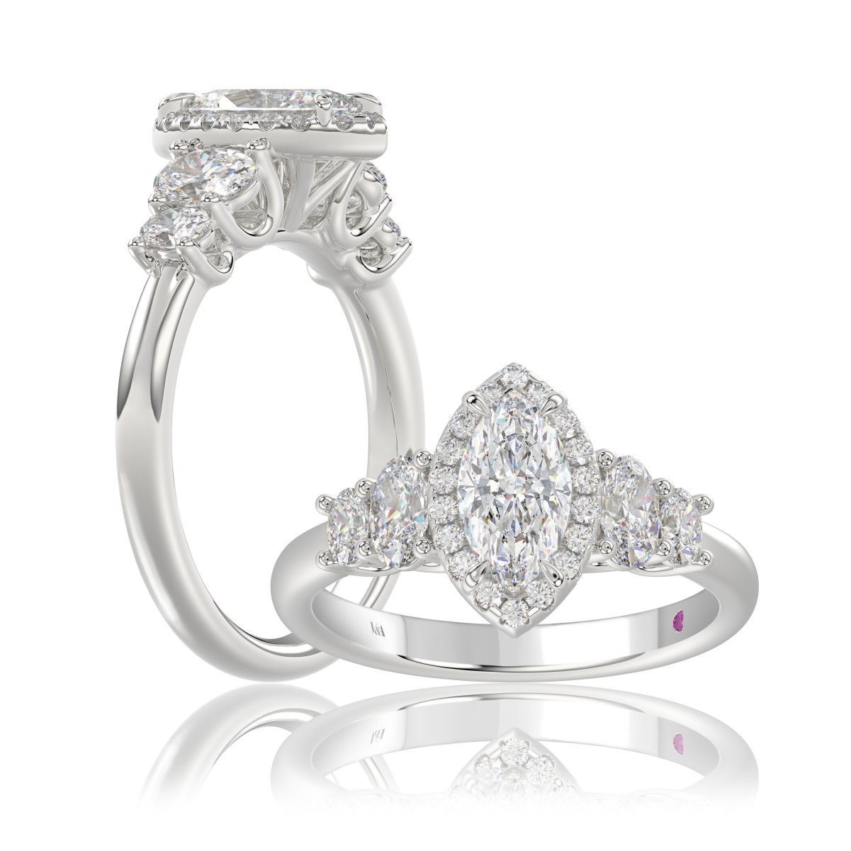 14K WHITE GOLD 1 1/2CT ROUND/OVAL/MARQUISE DIAMOND LADIES RING( CENTER STONE MARQUISE DIAMOND 3/4CT / SIDE STONE OVAL DIAMOND 1/2 CT) 14K WHITE GOLD 1 1/2CT ROUND/OVAL/MARQUISE DIAMOND LADIES RING( CENTER STONE MARQUISE DIAMOND 3/4CT / SIDE STONE OVAL DIAMOND 1/2 CT)
