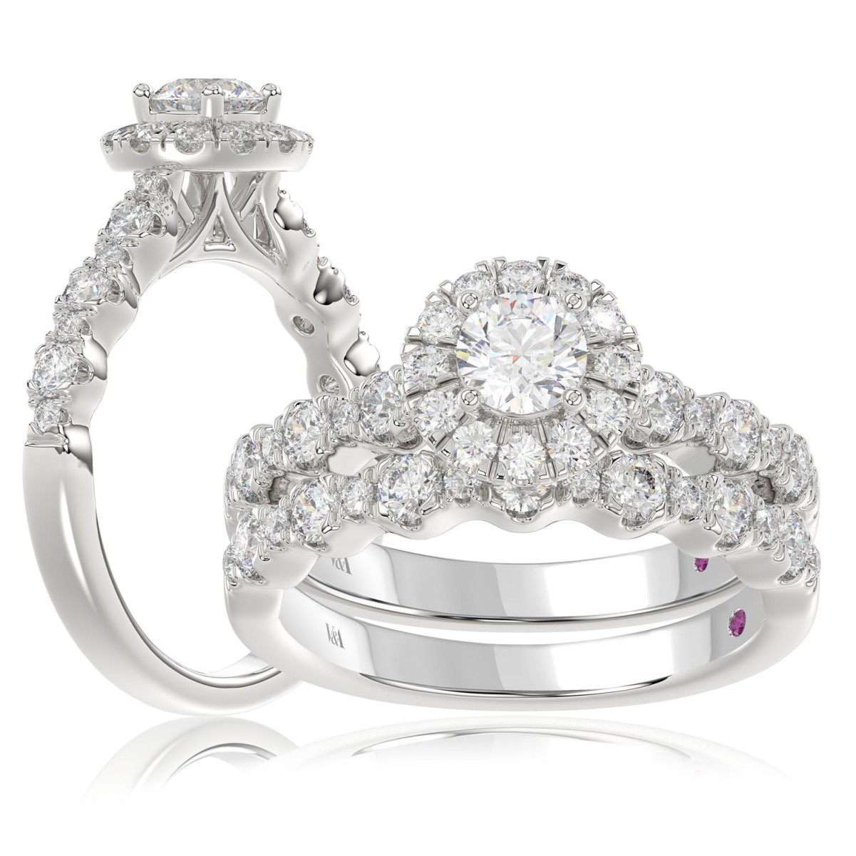 14K WHITE GOLD 1 1/2CT ROUND DIAMOND LADIES BRIDAL SET(CENTER STONE ROUND DIAMOND 3/8CT)