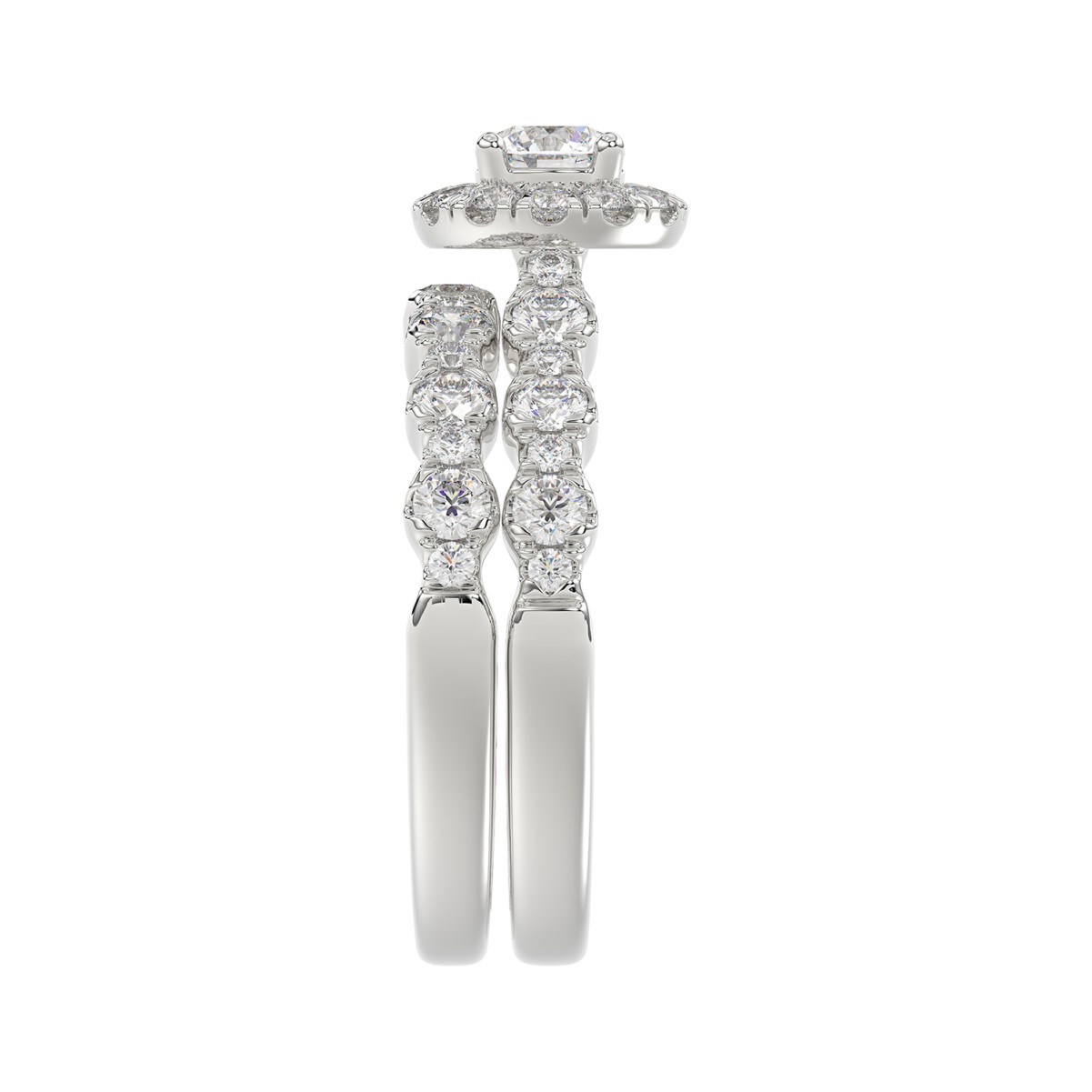 14K WHITE GOLD 1 1/2CT ROUND DIAMOND LADIES BRIDAL SET(CENTER STONE ROUND DIAMOND 3/8CT)