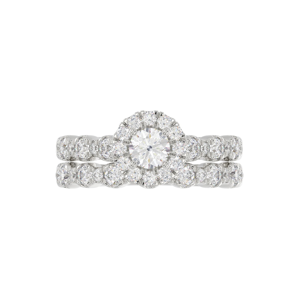 14K WHITE GOLD 1 1/2CT ROUND DIAMOND LADIES BRIDAL SET(CENTER STONE ROUND DIAMOND 3/8CT)