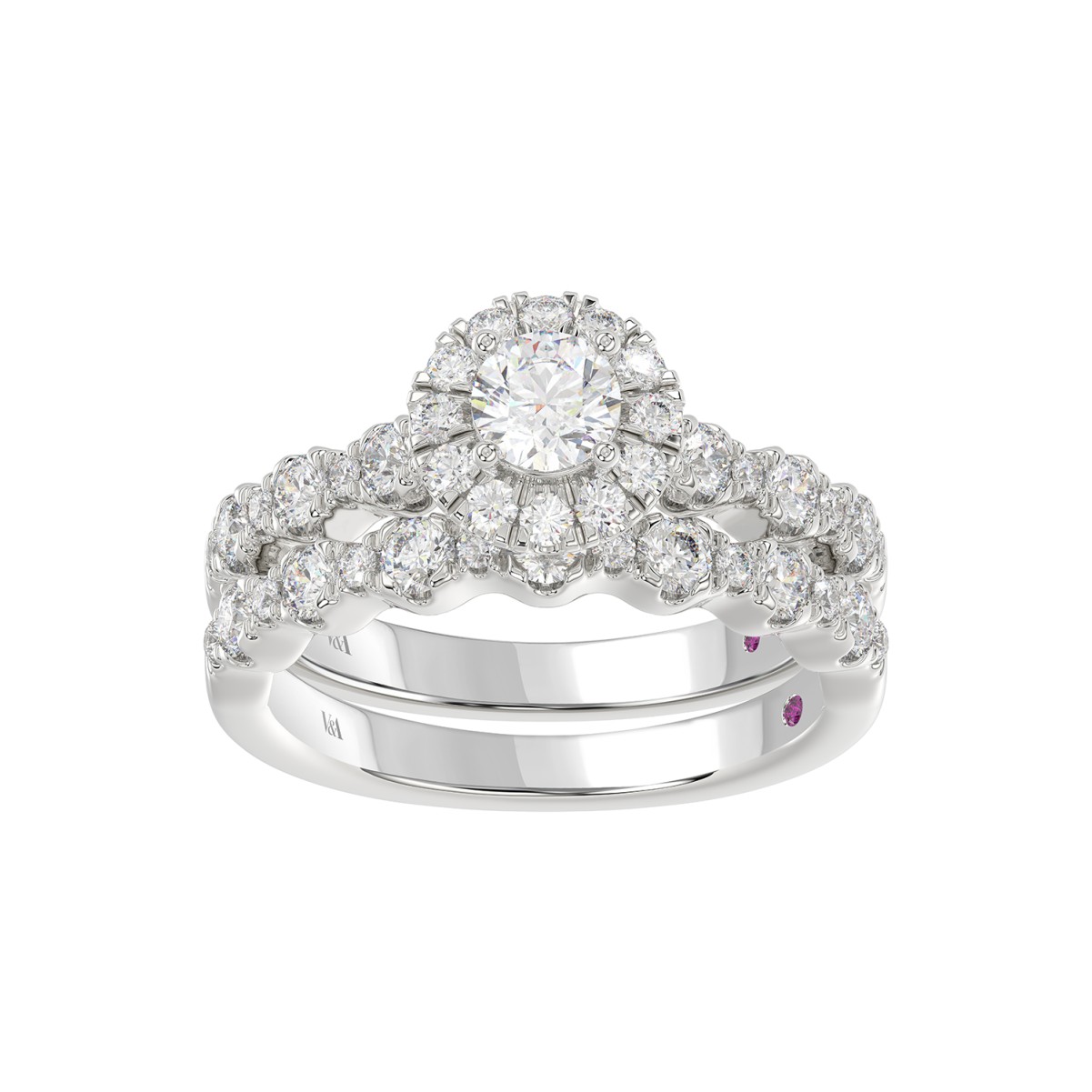 14K WHITE GOLD 1 1/2CT ROUND DIAMOND LADIES BRIDAL SET(CENTER STONE ROUND DIAMOND 3/8CT)