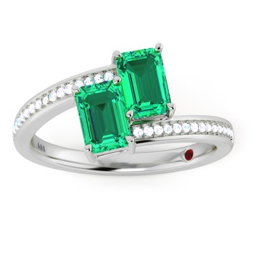 14K WHITE GOLD 1 1/3CT ROUND/OCTAGON DIAMOND LADIES FASHION RING( COLOR STONE OCTAGON GREEN EMERALD DIAMOND 1 1/5CT/2 STONE)