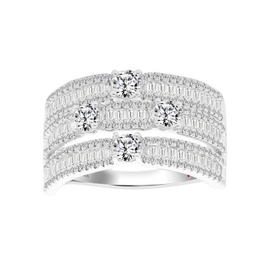14K WHITE GOLD 2CT ROUND/BAGUETTE DIAMOND LADIES FASHION RING