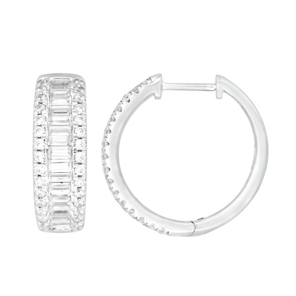 14K WHITE GOLD 1 1/2CT ROUND/BAGUETTE DIAMOND  EAR...