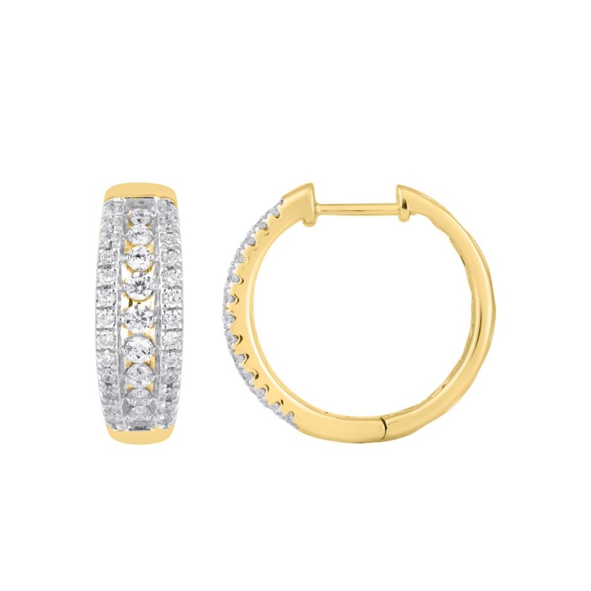 14K YELLOW GOLD 1CT ROUND DIAMOND LADIES HOOPS EARRINGS